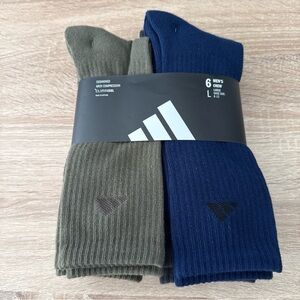 Adidas Socks Mens Large Arch Compression Cushioned Crew 6 Pairs Olive Blue Grey